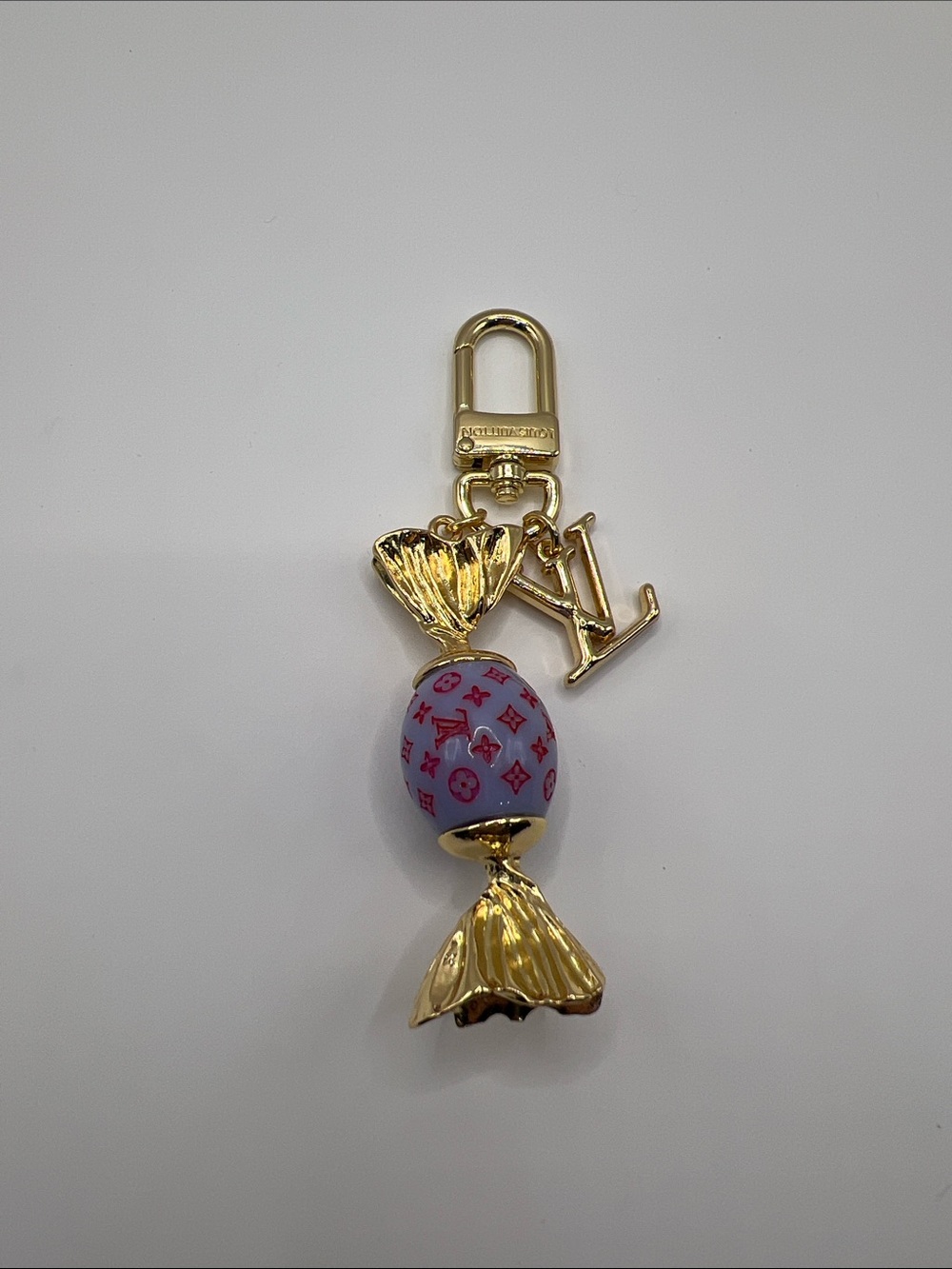1453. Gold & Lavender Monogram Wrapped Candy Key Chain or Bag Charm.